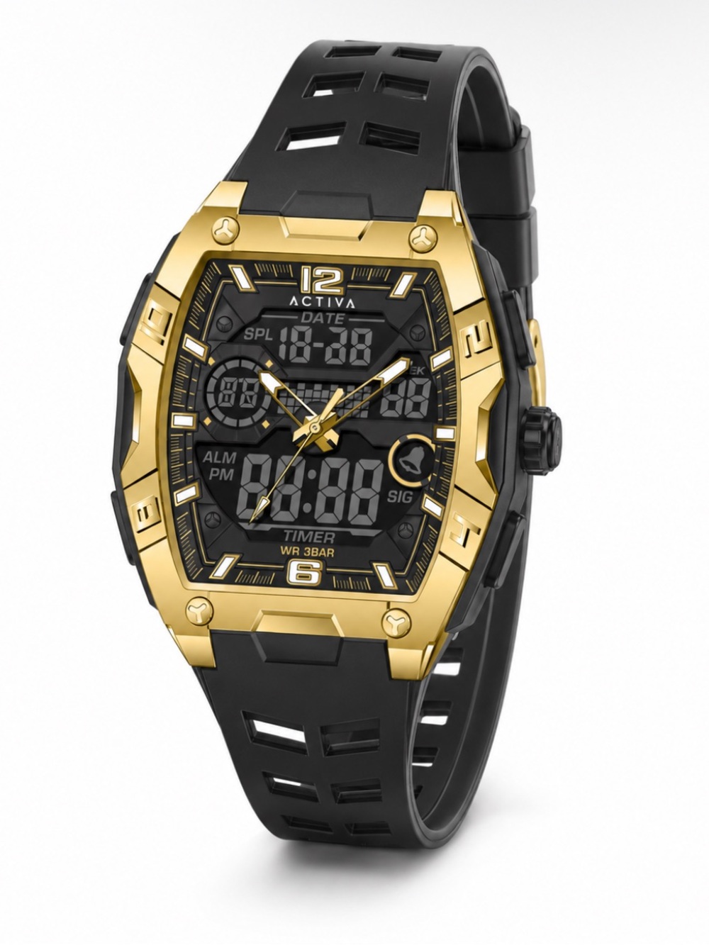 Activa Men's Black and Gold Dual-Display Sport Watch